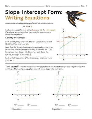 Slope-Intercept Form: Writing Equations | Worksheet 