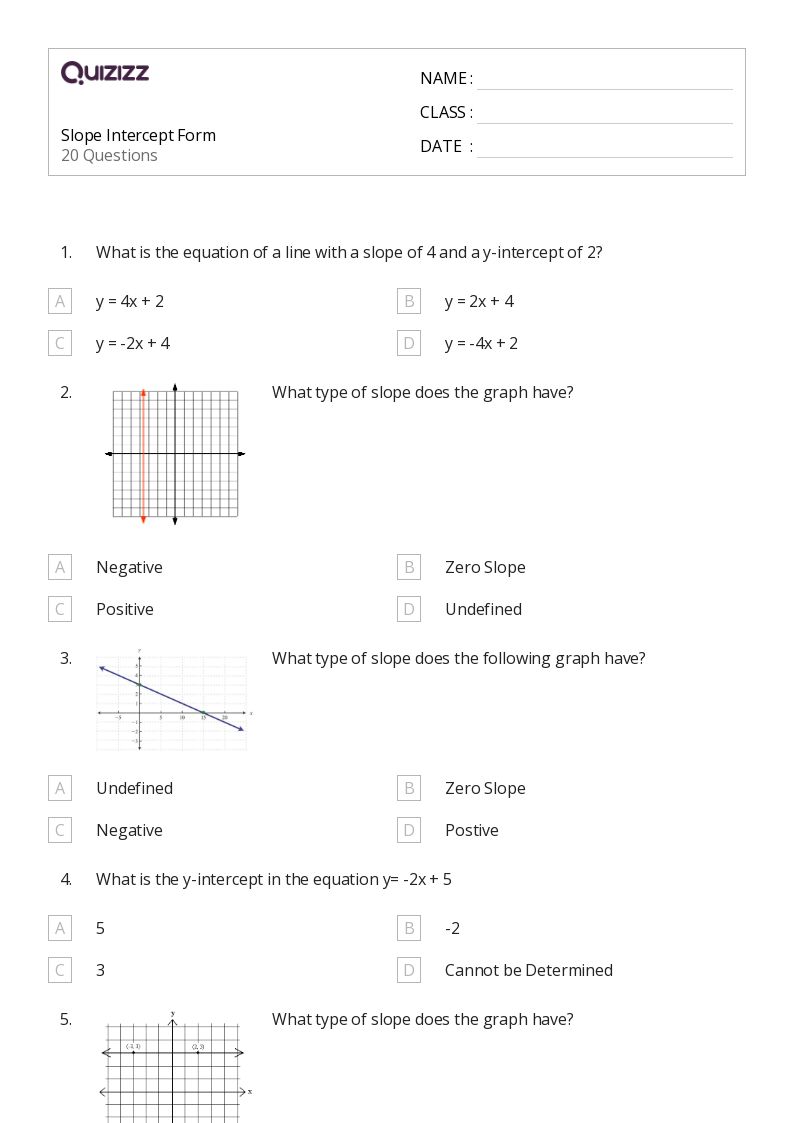 50+ Slope-Intercept Form worksheets for 7th Grade on Quizizz ...