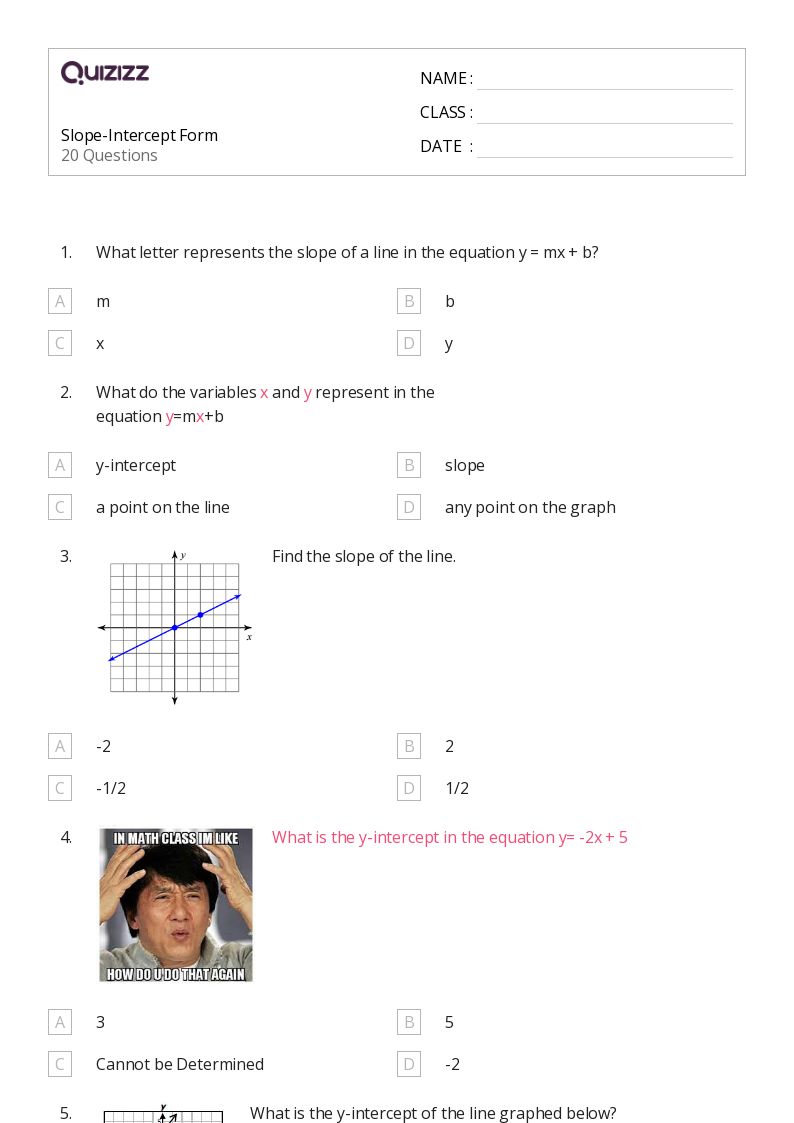 slope and intercept worksheet