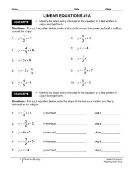 slope and y intercept worksheet pdf