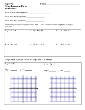 Algebra 1 Slope Intercept Form Worksheet Answer Key Pdf - Fill ...