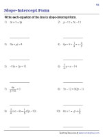 Slope-Intercept Form of a Linear Equation Worksheets