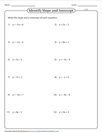 Slope-intercept Form of Equation of a Line Worksheets