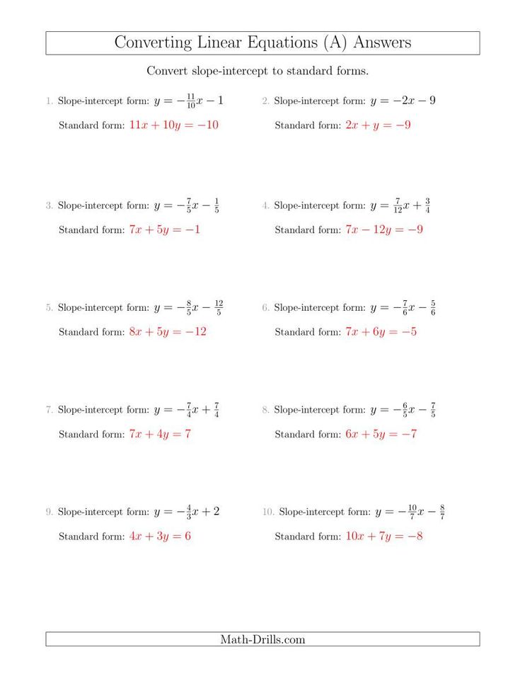 Slope Intercept form Worksheet Converting From Slope Intercept to ...