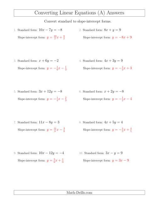 Converting from Standard to Slope-Intercept Form (A)