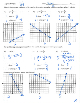 slope intercept form worksheet answer key