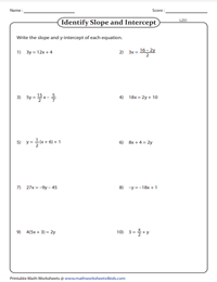 slope intercept worksheet with answers