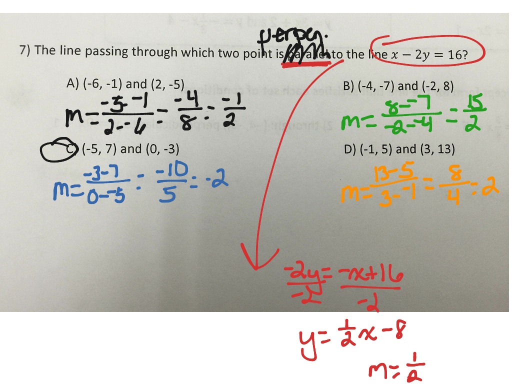 Writing equations of parallel and perpendicular lines | Math | ShowMe