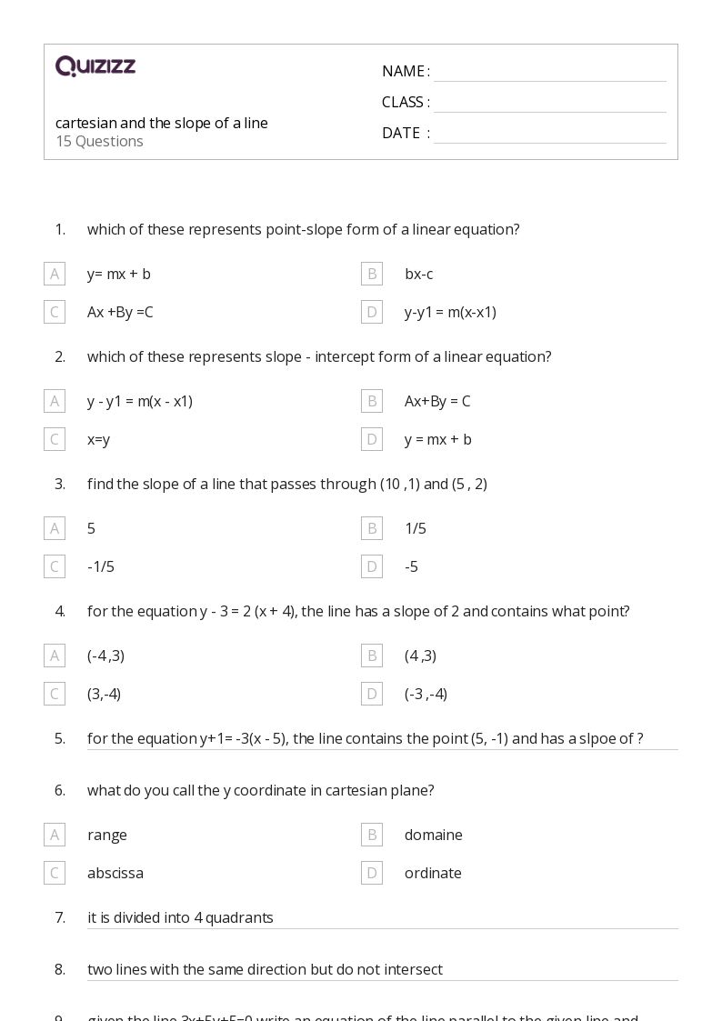 50+ Slope of a Line worksheets for 4th Year on Quizizz | Free ...