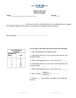 slope rate of change worksheet