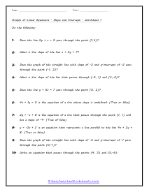 Slope and Intercept Worksheets