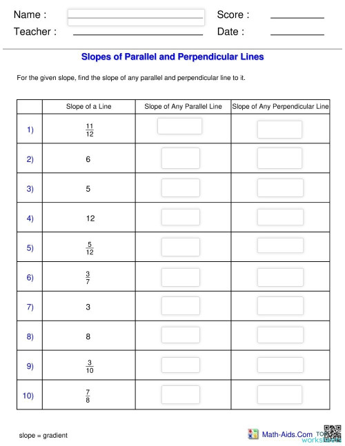 slopes of parallel and perpendicular lines worksheet