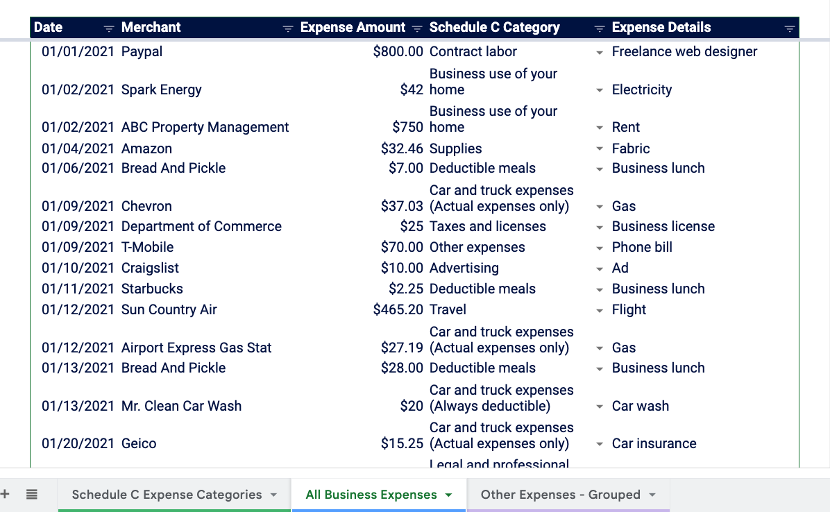 small business tax deductions worksheet