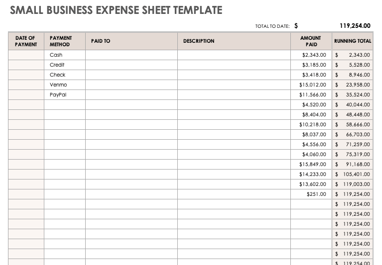 small business tax deductions worksheet