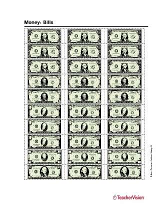 Money: Printable Dollar Bills - TeacherVision