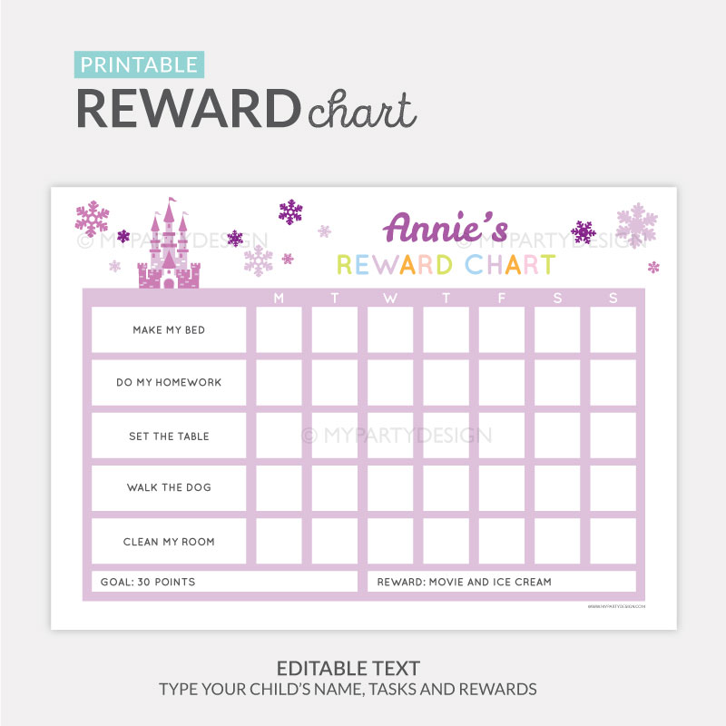 Ice Princess Reward Chart Printable for girls, Purple - My Party ...