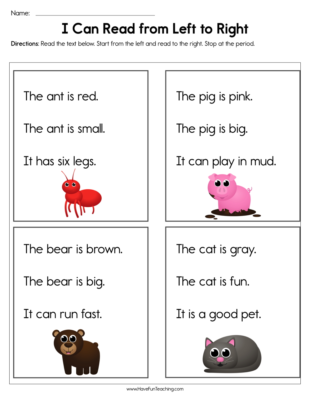 I Can Read From Left to Right Worksheet  