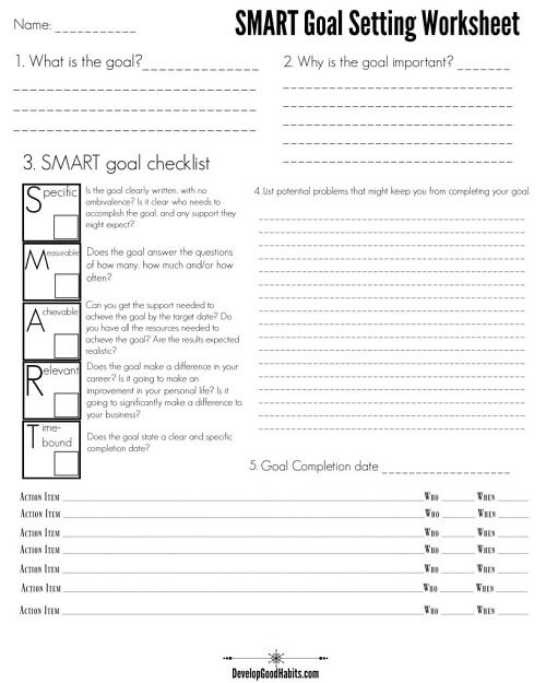 smart goal setting worksheet