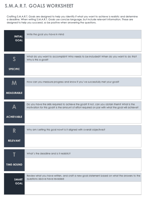 smart goal worksheet