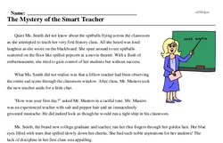 The Mystery of the Smart Teacher - Reading Comprehension Worksheet ...
