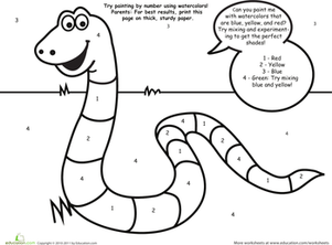 Watercolor Paint by Number: Snake | Worksheet 
