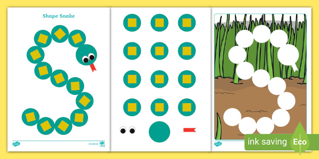 2D Shape Snake Cutting Skills Worksheets (teacher made)