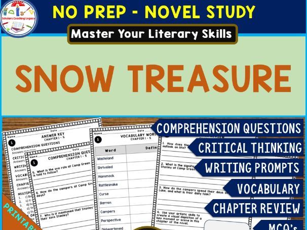 SNOW TREASURE Novel Study Comprehension, Critical Thinking, Vocab ...