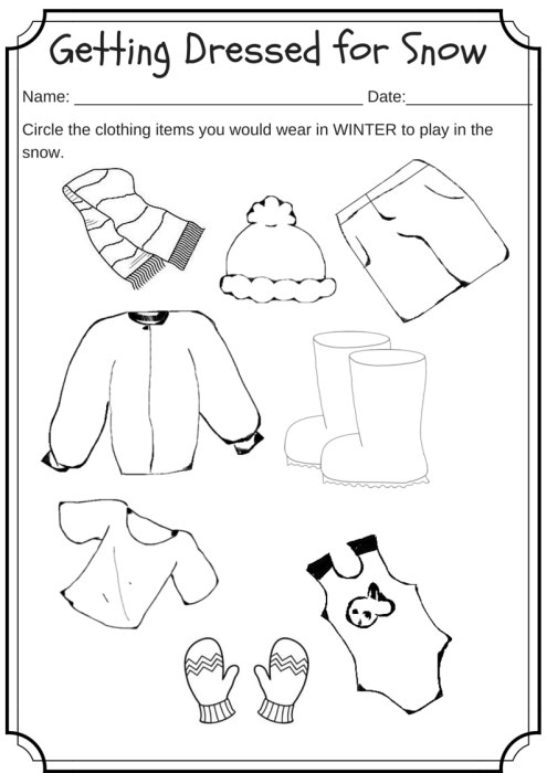 Winter Weather Wear Preschool Worksheet - What would you wear on a ...