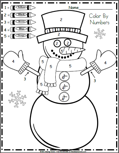 Free Kindergarten Math Worksheets for January - Color By Numbers ...