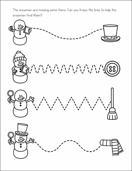 Free Snowman Worksheets for Preschool and Kindergarten Students