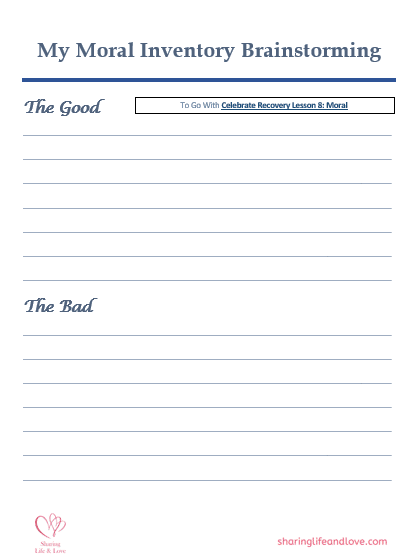 My Moral Inventory Brainstorming Worksheet - Sharing Life and Love