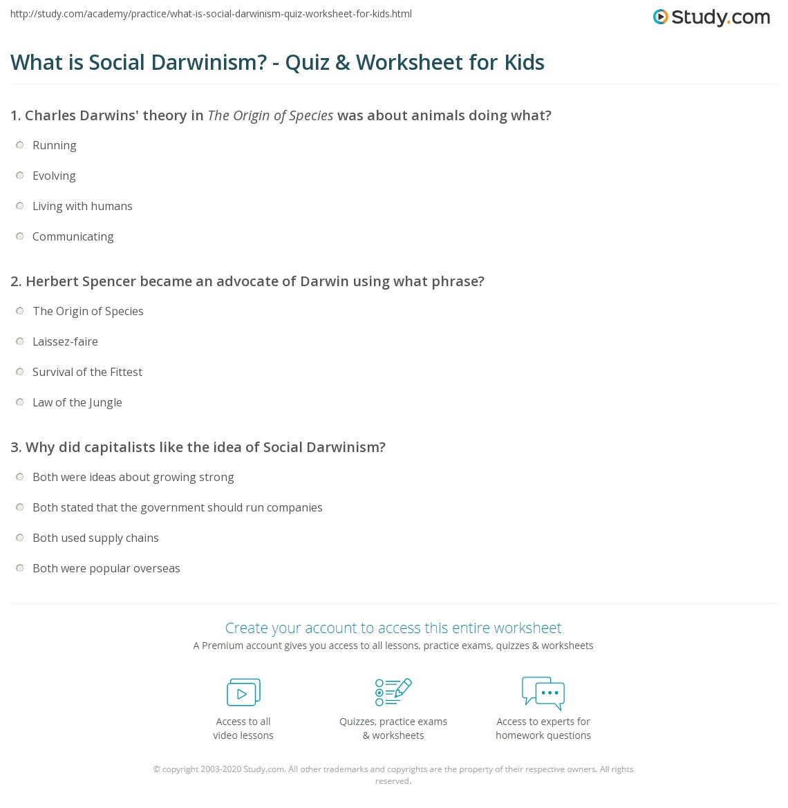 What is Social Darwinism? - Quiz &  Worksheet for Kids | Study.com