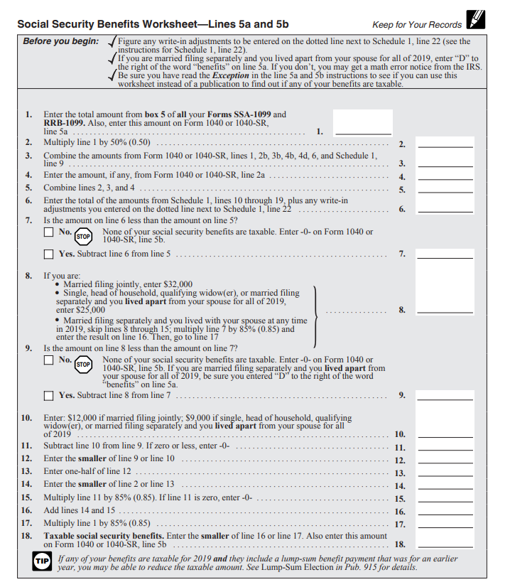 social security benefit worksheet