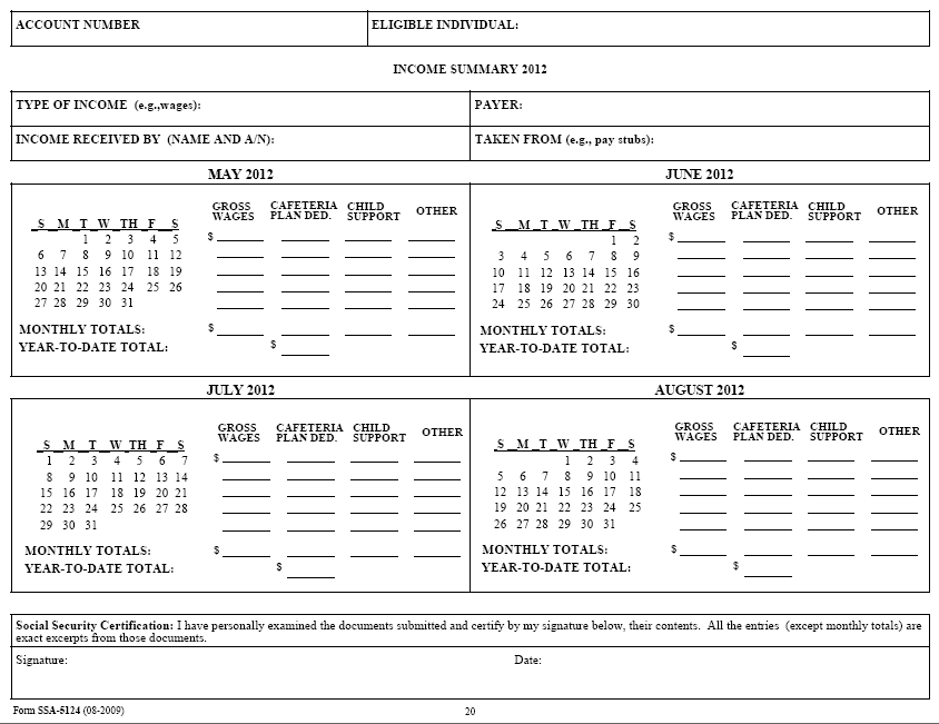 SSA - POMS: SI 00820.131 - Income Summary Worksheets - 11/20/2023