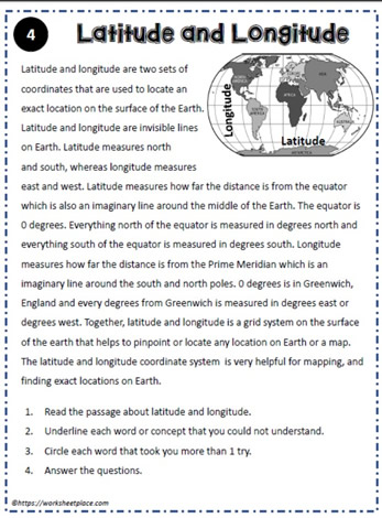 Reading Comprehension About Latitude and Longitud Worksheets