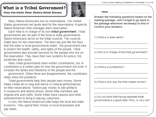 social studies comprehension worksheet