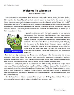 Welcome to Wisconsin Reading Comprehension Worksheet - Have Fun ...