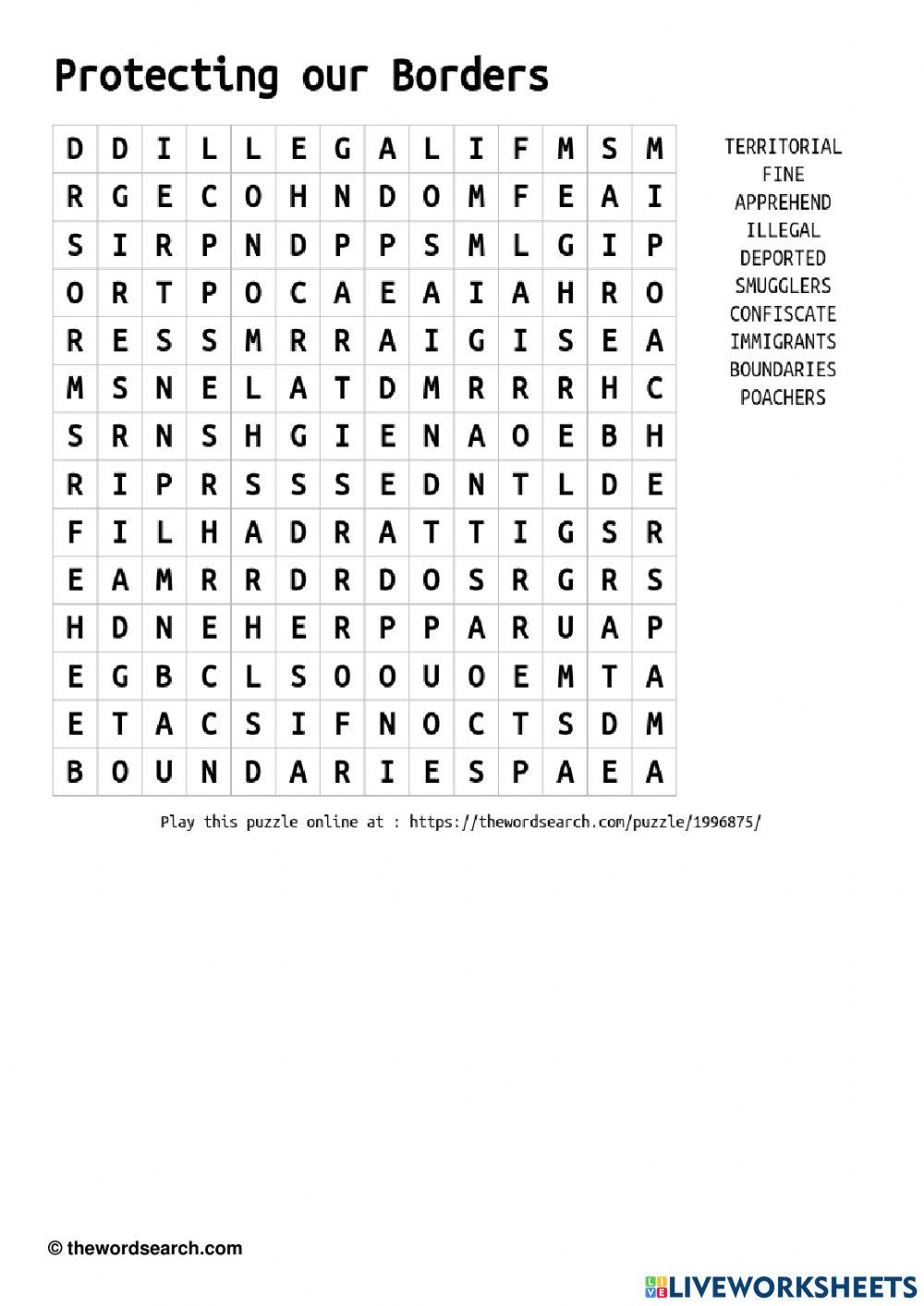 Social Studies - Word Search - DEFENDING OUR BOUNDARIES worksheet ...