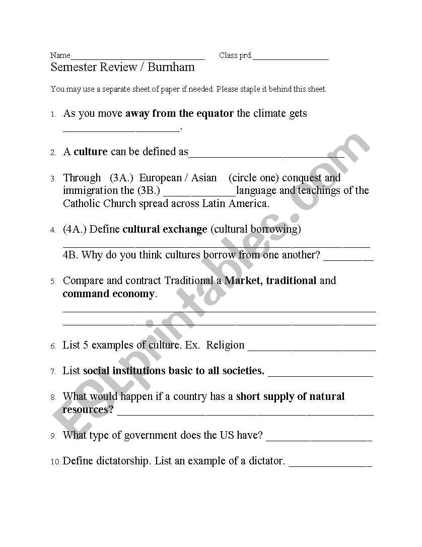 social studies worksheet 6th grade