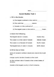 English worksheets: Social Studies Canada Basic Geoghrapy Facts