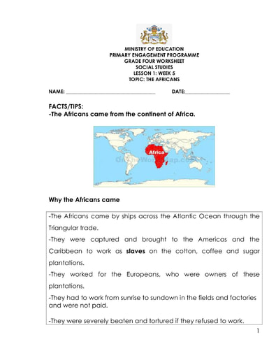 Grade 4 Social Studies Weeks 5-8 Worksheets - Term 1