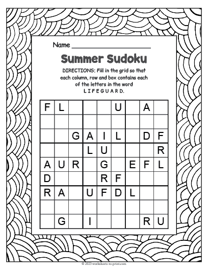 Summer Sudoku Worksheet