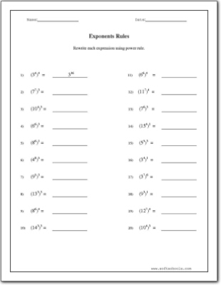 Exponents Rules Worksheet