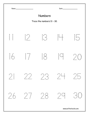 Trace the numbers 1 - 20. Worksheet