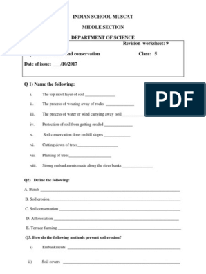 Class 5 - Science - Soil Erosion and Conservation - Work Sheet ...