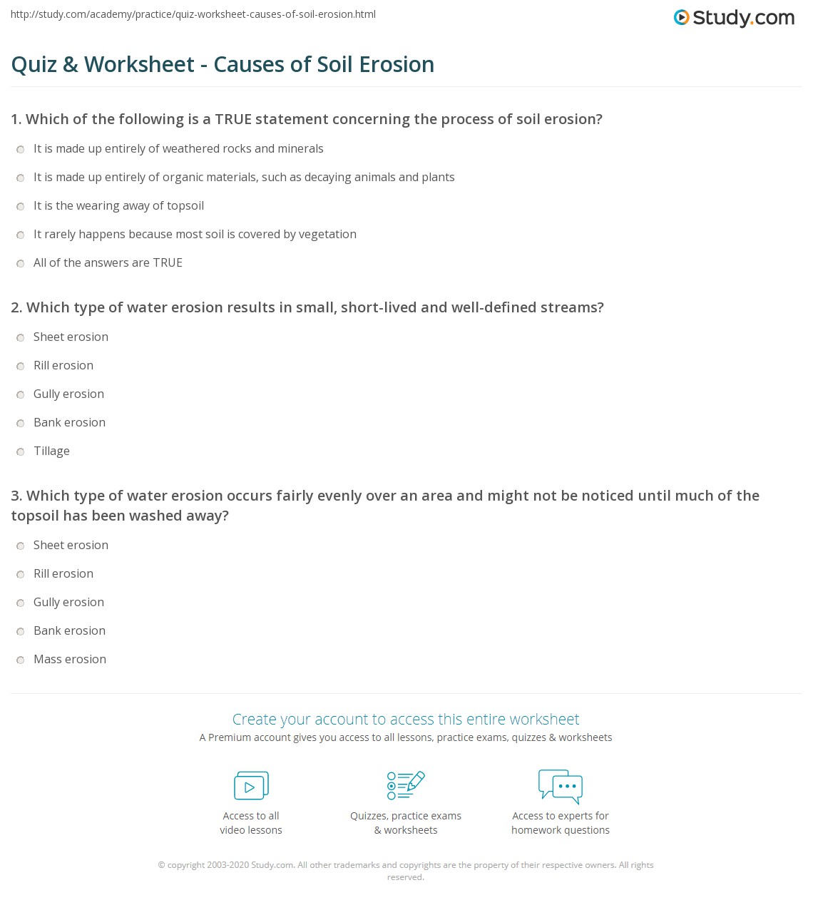 Quiz &  Worksheet - Causes of Soil Erosion | Study.com
