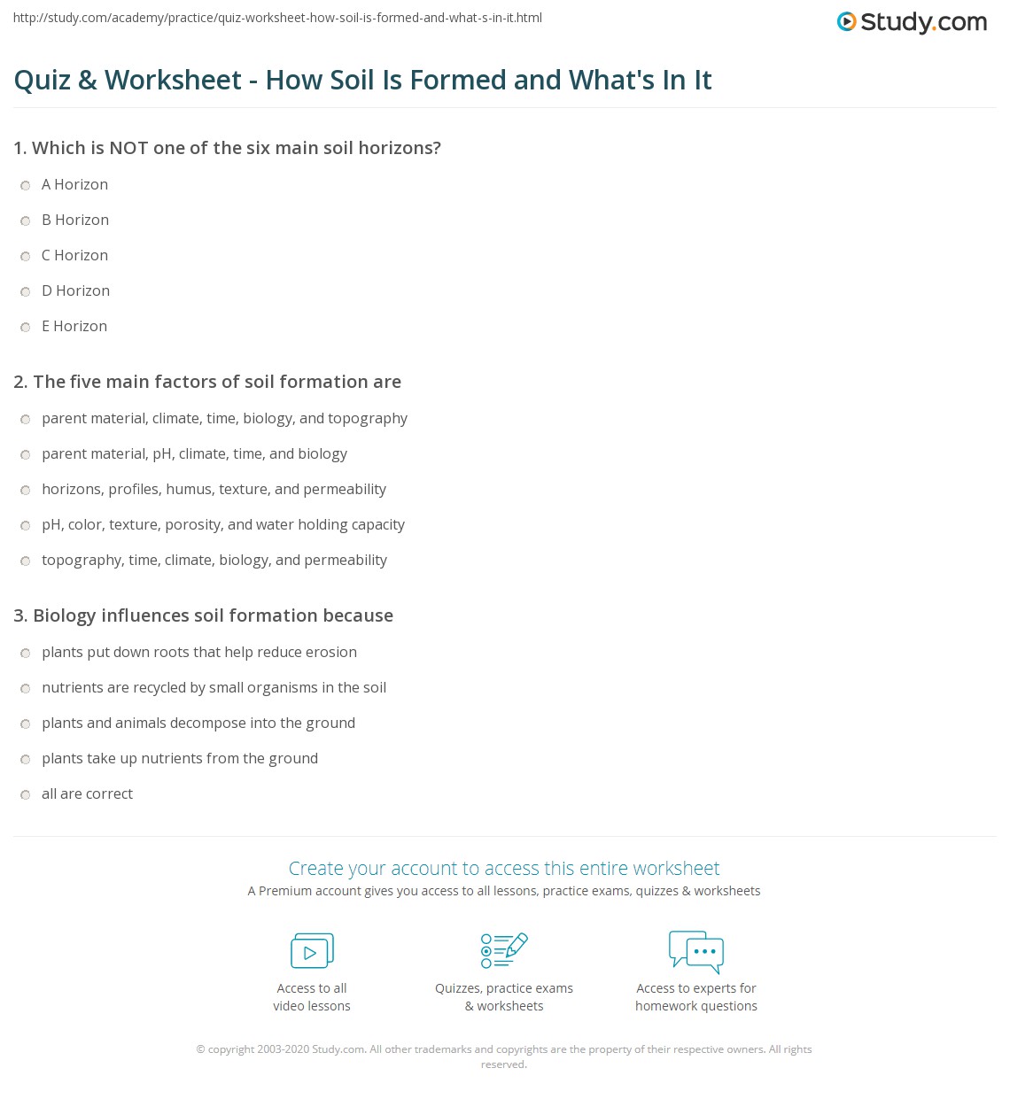 Quiz &  Worksheet - How Soil Is Formed and Whats In It | Study.com