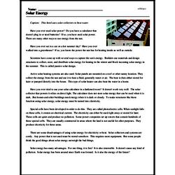 Solar Energy - Reading Comprehension Worksheet | edHelper