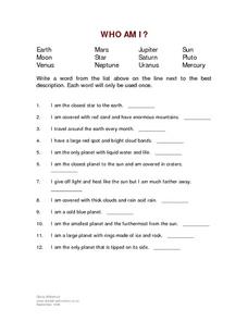 solar system worksheet 6th grade