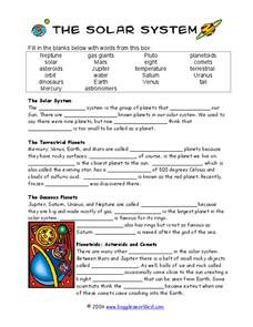 solar system worksheet 6th grade